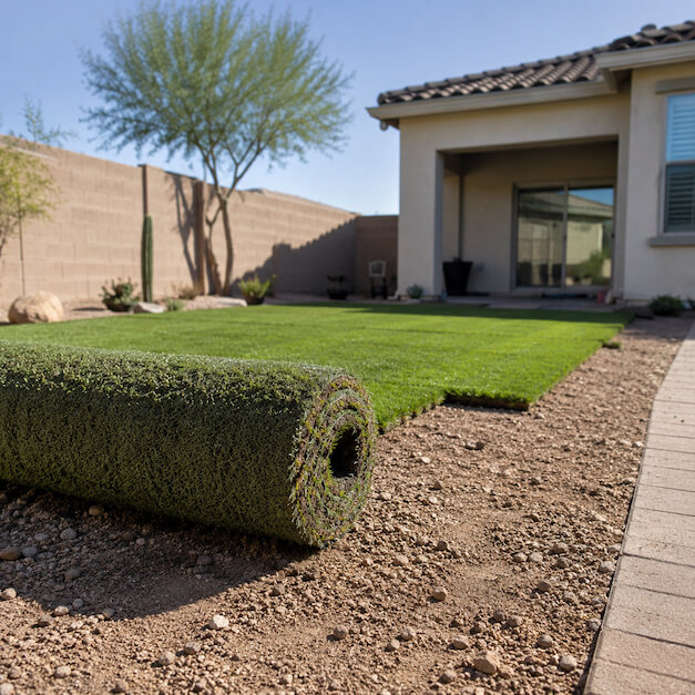 A roll of artificial grass for a turf installation in Phoenix Arizona.
